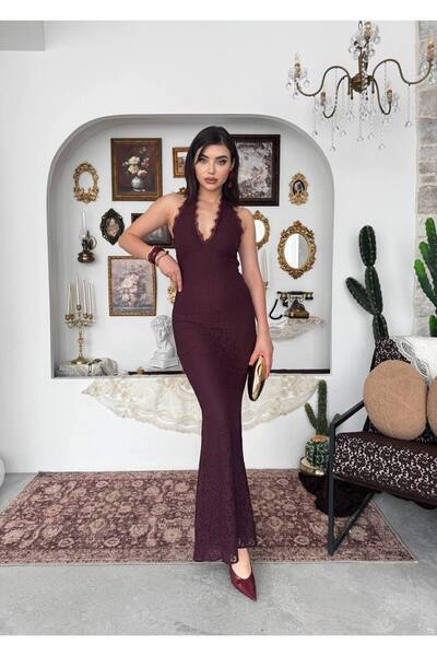 YURELİ Dantel Halter Yaka Balık Abiye Elbise