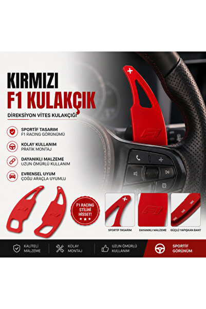 OTOYOL Kırmızı Direksiyon Kulakçığı 2'li Set F1 Stil Direksiyon Dekoratif Aks...