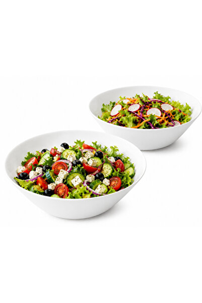 OEM Set de 2 boluri din sticlă albă de 25 cm pentru salată, rezistente la șoc...