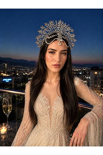 Milena Collection Kristal Taşlı Gösterişli After Party Gelin Tacı-Kına Düğün ...
