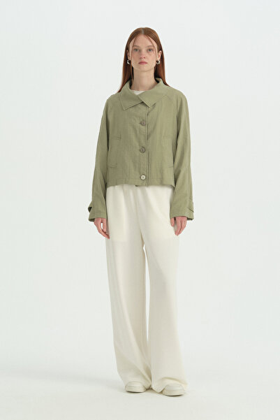 Nihan Button Detailed Crop Jacket - Çağla