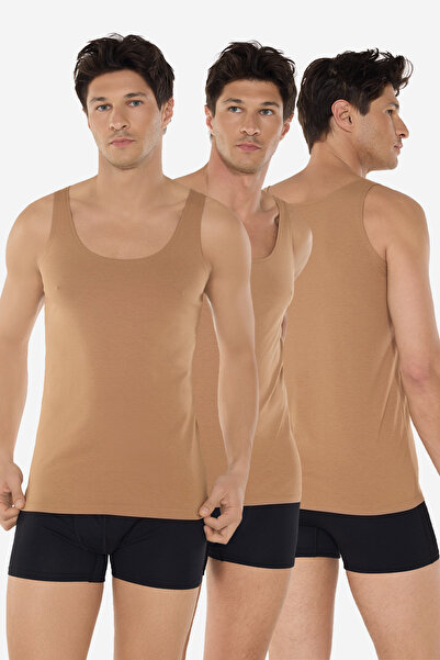 Malabadi Invisible Undershirt Men's 3 Pieces Cappuccino Thin Straps Non-Marki...