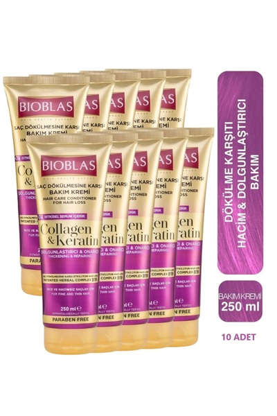 Bioblas Keratin & Kolajen Onarıcı Dolgunlaştırıcı Saç Bakım Kremi - İnce ve Y...