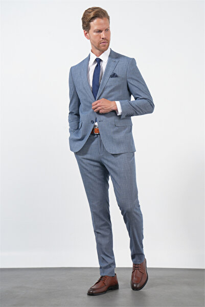 İmza Navy Blue-White Mono Collar Plain Fabric Foot 6 Drop Slim Fit Flexible S...