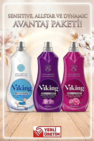 Viking Konsantre Çamaşır Yumuşatıcı Sensitive+All star+Dynamic 1440 ml x 3 Adet