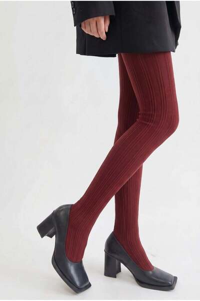 Katia&Bony Women's Striped Pantyhose Claret Red