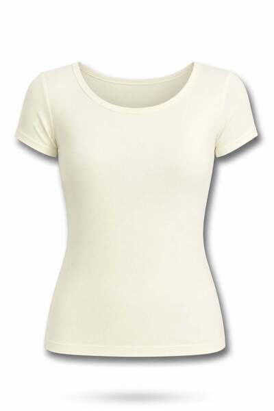 5in1Canpolat Yellow Boat Neck Modal T-Shirt 16722