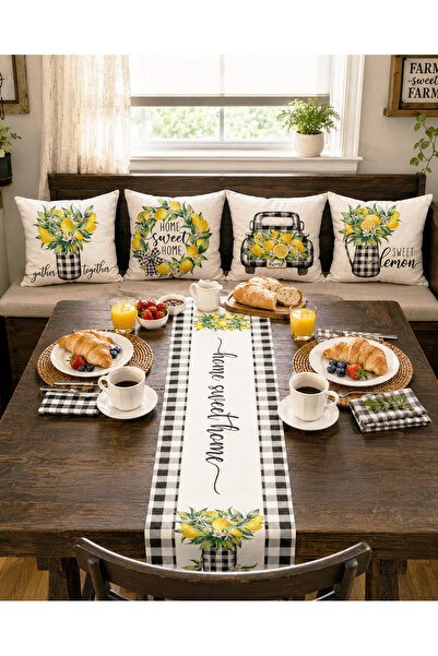 Bebişim Halı Covoraș de masă în carouri Ekose Home Sweet Home Lemon