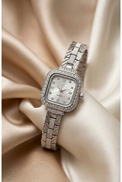 KLISHE Butik Women's Steel Watch Silver Color Stone Square Case Vintage Watch...