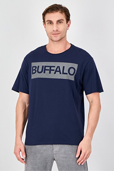 Buffalo Men Crew Neck Short Sleeve Brand Logo T-Shirt, Navy