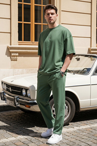 Runades Men's Oversize Basic T-Shirt and Sweatpants Comfortable Fit Top and B...