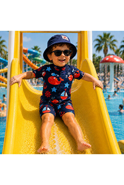 PİAURA Children's One-Piece Swimsuit Half Zipper Sea and Pool Girls Boys Swim...