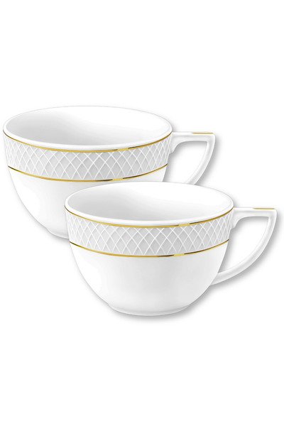 WILMAX ENGLAND Set 2 Cani/cesti cafea lux, portelan, margine aurie, 500 ml,