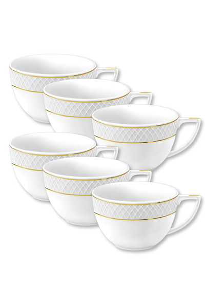 WILMAX ENGLAND Set 6 Cani/cesti cafea lux, portelan, margine aurie, 500 ml,