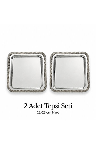 Simply Now Premium Örgü Serisi 2'li Kare Sunum Tepsisi 23x23 cm Söz Nişan Kah...