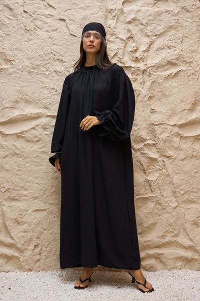 KÜÇÜĞÜM BUTİK Black Linen Casual Long Sleeve Dress