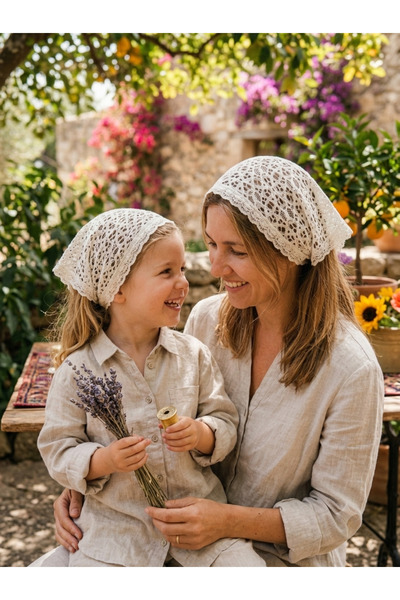 Mufincollection Set de bandane triunghiulare din dantelă crem Mother Daughter...