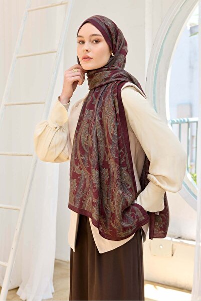 Silk Home Urban Hours Shawl Pattern Burgundy Mayda Shawl