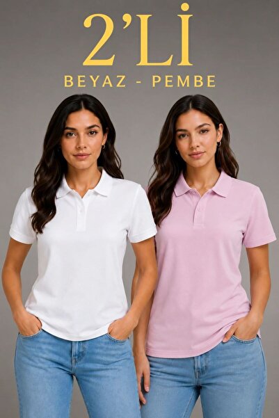VELİZADE 2-Pack Women's Polo Collar Breathable Pique Fabric Comfort Model Reg...
