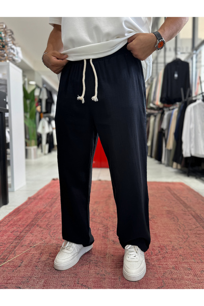 BYBASICMAN Black Baggy Linen Trousers Res-1024