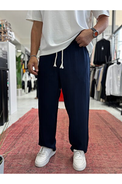 BYBASICMAN Mornarsko plave muslinske pantalone RES-1002