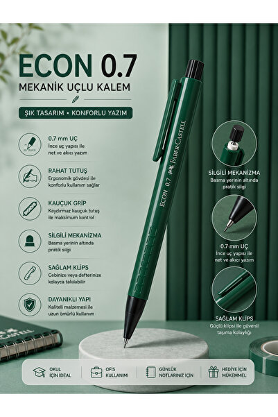 Faber Castell Faber-Castell Econ 0.7 Uçlu Kalem | Silgili Mekanizma, Ergonomi...