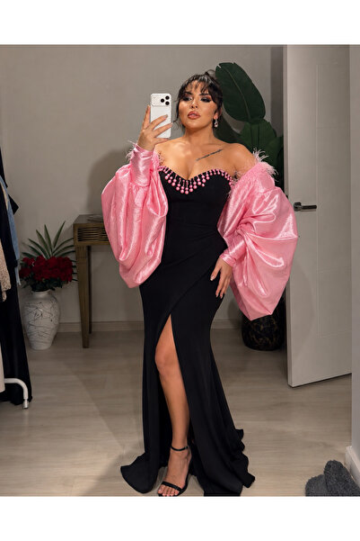 ruyaguneyboutique PEMBE GÖĞSÜ TAŞLI TÜY DETAY YARASA TASARIM A