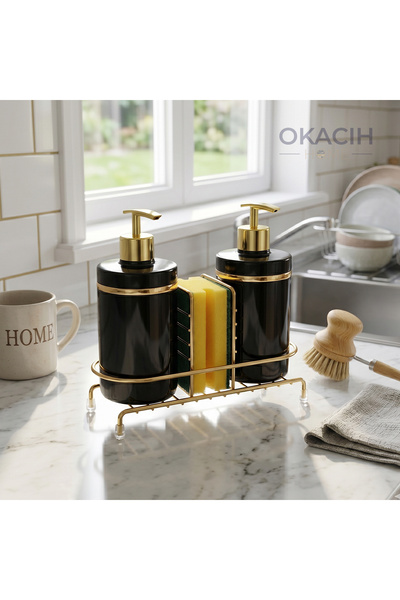 okacih Kitchen Countertop Double Soap Dispenser and Sponge Holder Set - Luxur...