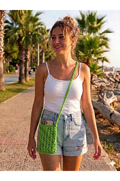 Bugi&Zugi telefon çantası, kağıt ip, el örgüsü, mini yazlık çanta