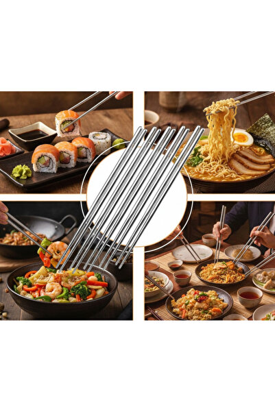 SyaMAG Set 5 perechi betisoare chinezesti, chopsticks, elegante, din inox, 22...