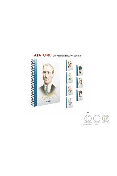 Gıpta Ataturk A4 100 Sheets Checked Hard Cover Spiral Notebook