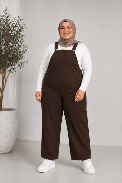 FREYA MODA Büyük Beden Tesettür Gabardin Salopet Tulum