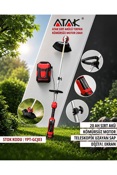 ATAK SIRT AKÜLÜ TIRPAN KÖMÜRSÜZ MOTOR 20AH