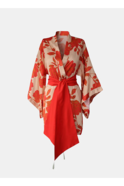 Magic BAlance Kırmızı Çiçek Desenli Kadın Kimono | 888Balance