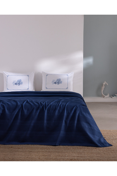 Madame Coco Mathilda King Size 100% Cotton Karde Flat Pique Set - Navy Blue