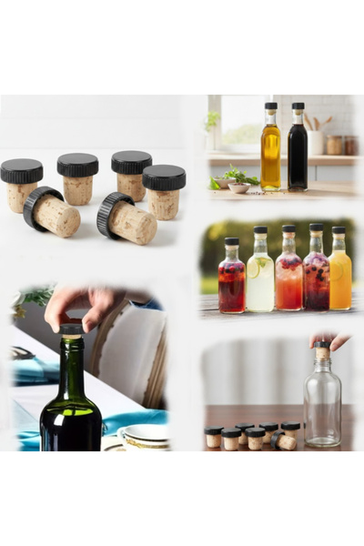 SyaMAG Set 6 buc dop din pluta, cu capac din plastic striat, pentru sticle