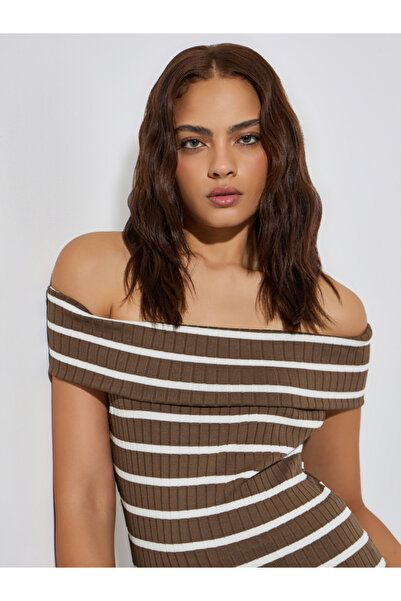 Styli Striped Off Shoulder Knit Top