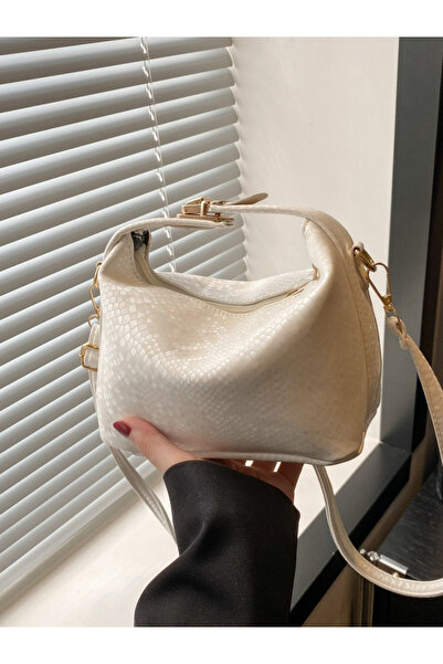 Take Two By Styli White Textured Snakeskin Handbag