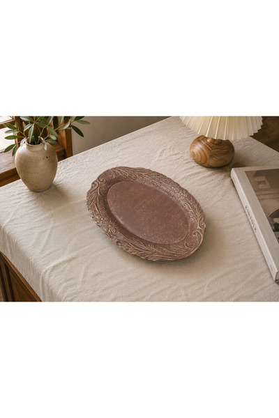 Laotang Vintage Floral Oval Porselen Servis Tabağı 2'li Set