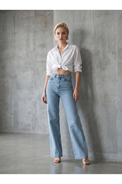 comfort jeans Pantaloni de damă din Lycra, albastru zăpadă, cu talie înaltă, ...