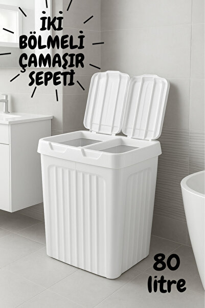E-LİFE HOME İki Bölmeli Kirli Çamaşır Sepeti & Banyo Çamaşır Sepeti Renkliler...