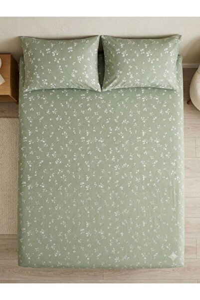 ŞENER HOME Lavinya Cotton Double Floral Patterned 30 Cm. Corner Deep Elastici...