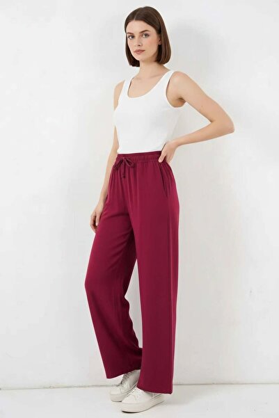 Generic Brand Women's High Waist Wide Leg Burgundy Palazzo Trousers