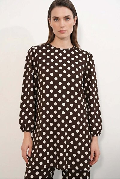 ALFA AKSESUAR 03 Women's Round Neck Polka Dot Patterned Light Brown Set