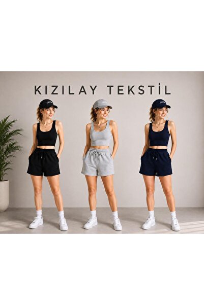 GERLAY şort 3 adet siyah gri lacivert rahat kalıp günlük kullanım