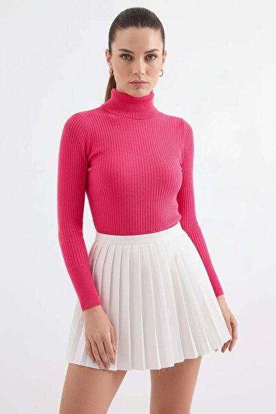 Generic Brand Women's Turtleneck Knitwear Fuchsia Sweater