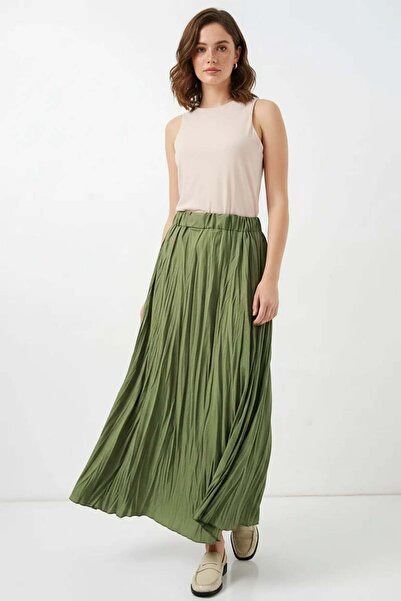 ALFA AKSESUAR 03 Women's Wrinkled Light Khaki Skirt