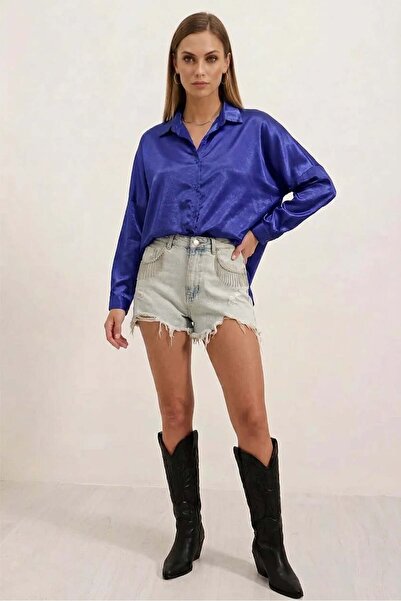 Generic Brand Women's Oversize Satin Saks Shirt