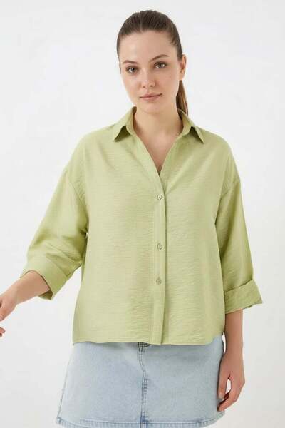 Generic Brand Women's Short Sleeve Oversize Viscose Green Shirt