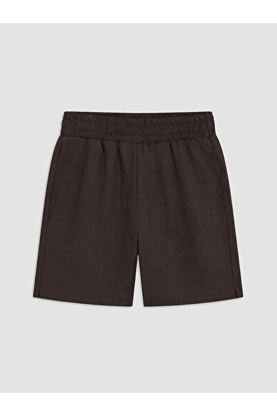 LC Waikiki Brown 100% Linen Women's Shorts with Elastic Waistband